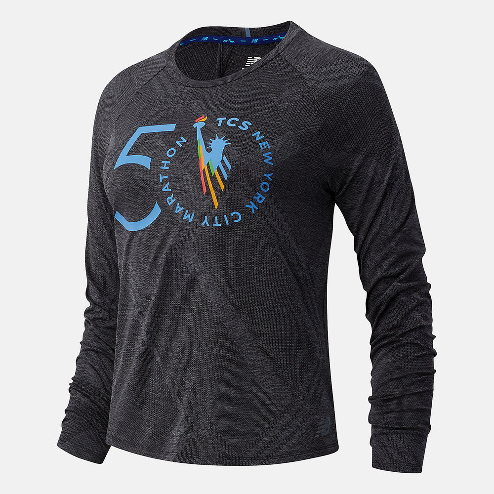Black Heather NYC Marathon Q Speed Fuel Jacquard Long Sleeve / New Balance Women