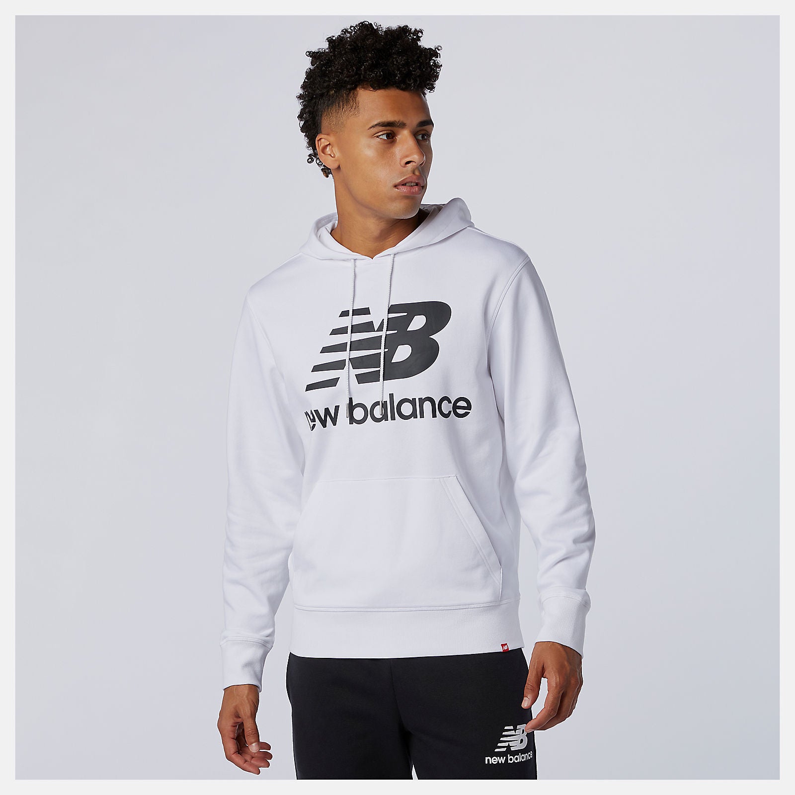 White NB Essentials Stacked Logo Po Hoodie / New Balance Men
