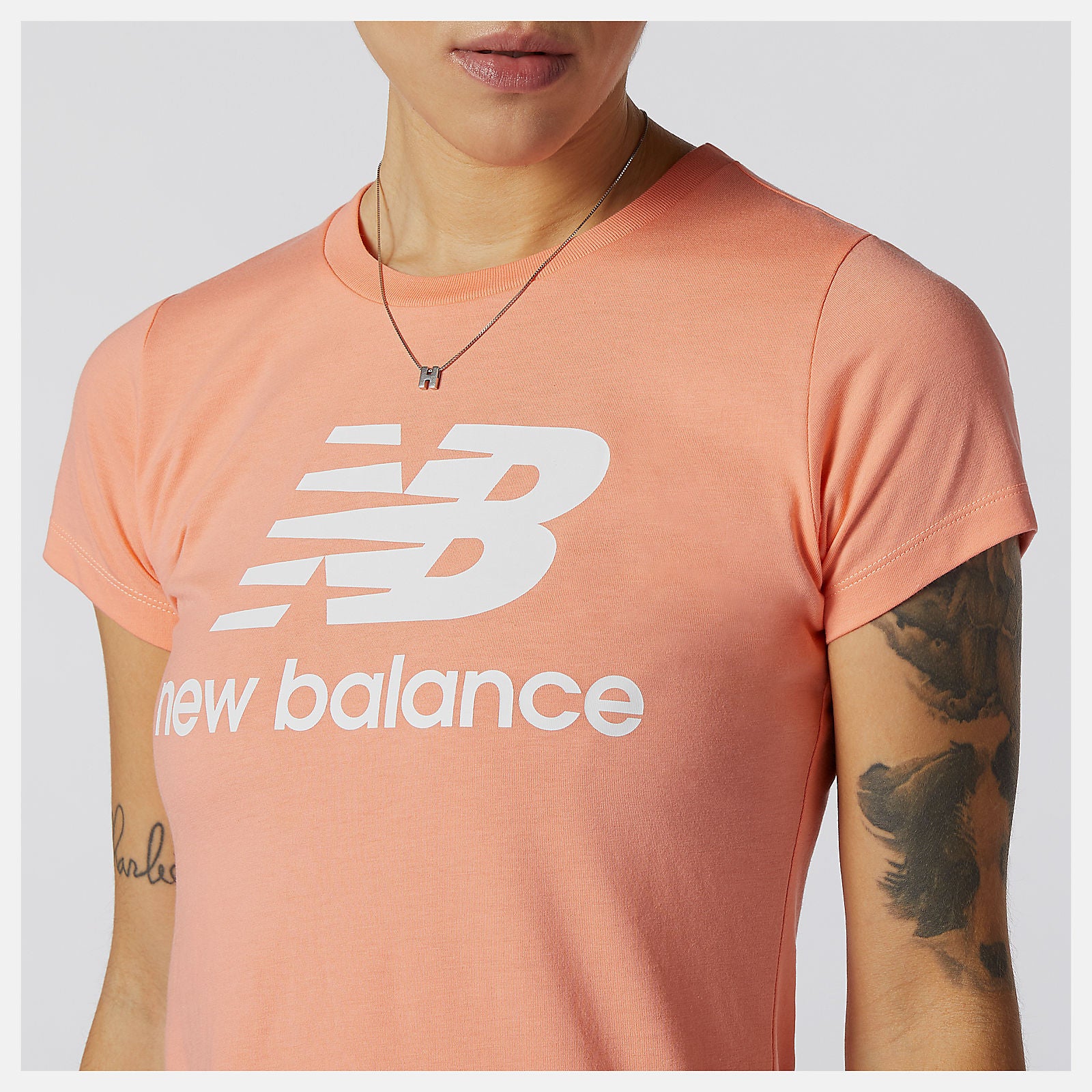 Paradise Pink Essentials Stacked Logo Tee / New Balance Women